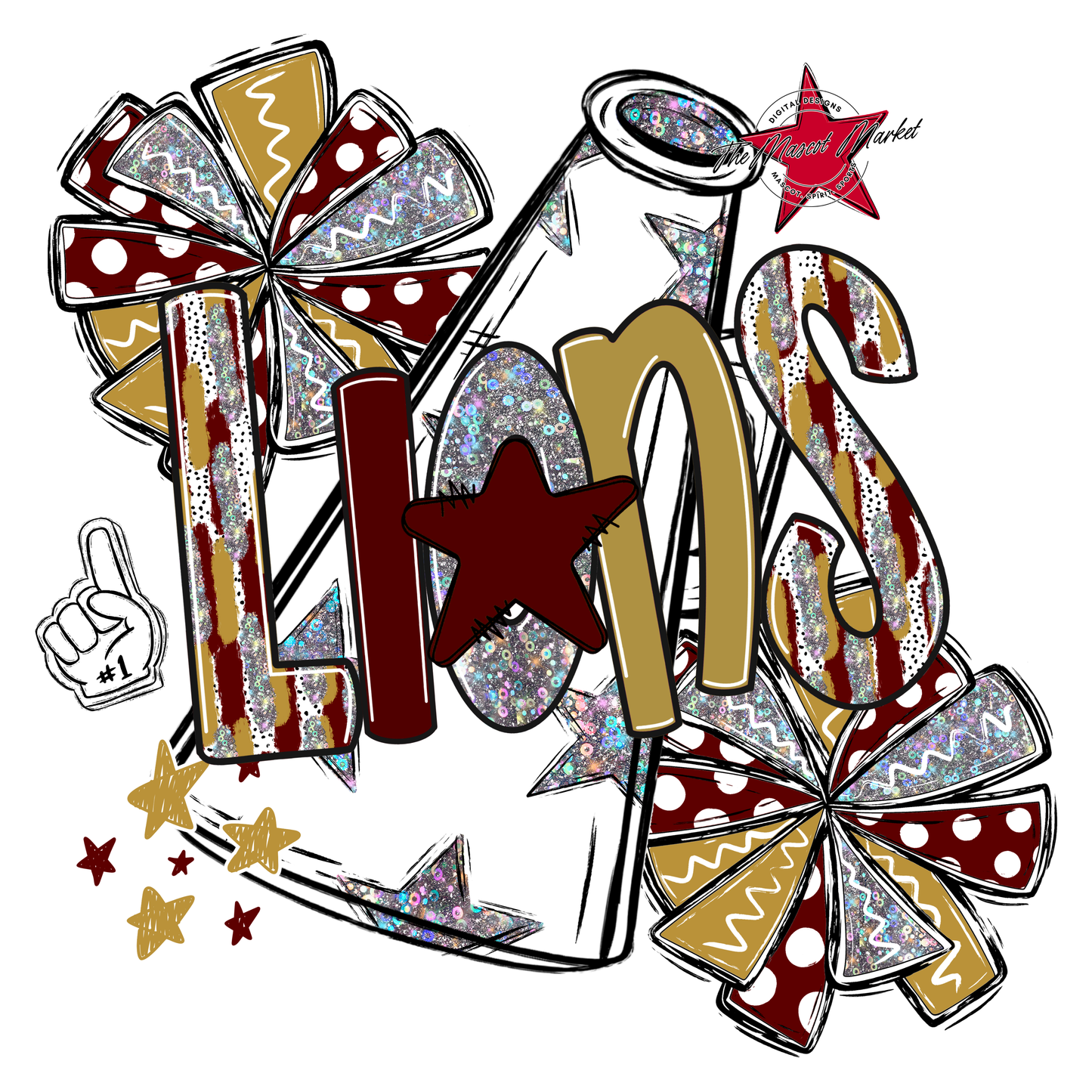 Lions Cheer Megaphone Scrape-Maroon-Gold