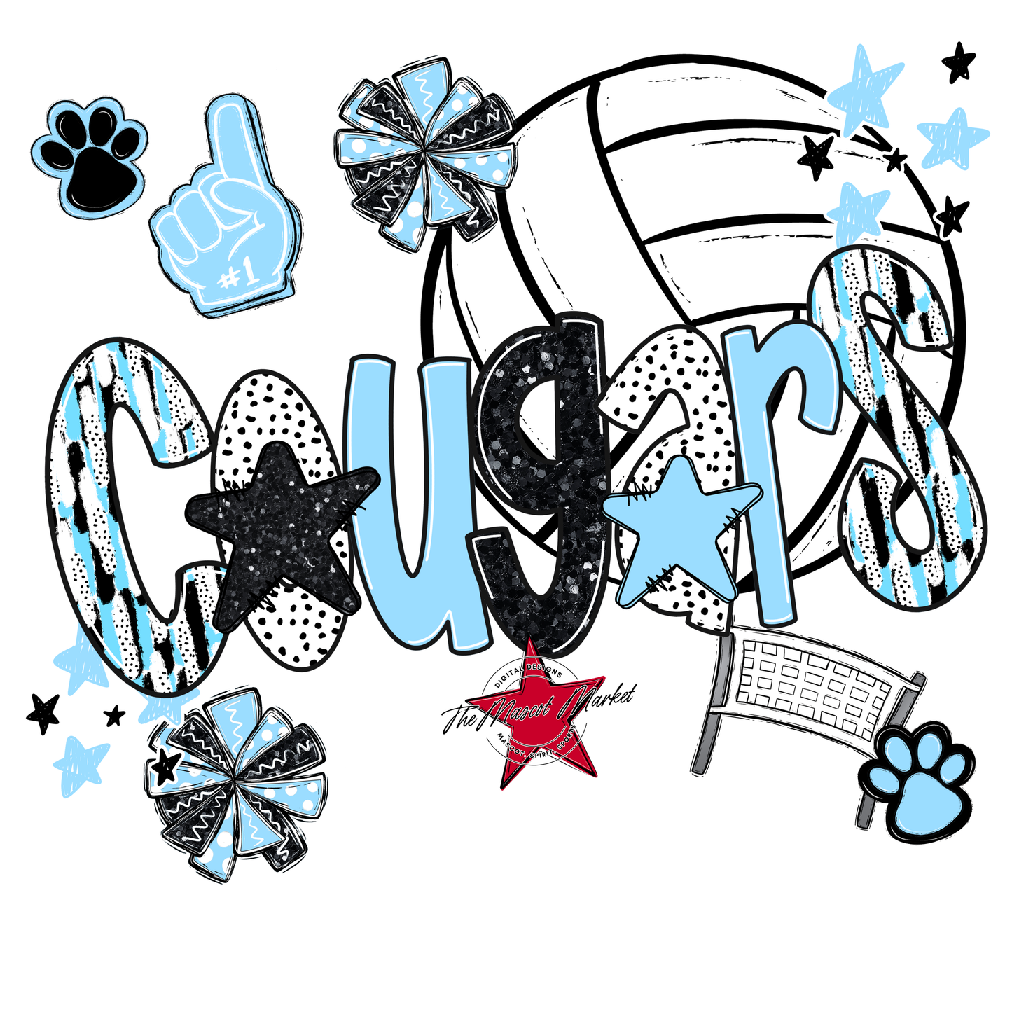 Cougars Volleyball Scrape-Columbia Blue