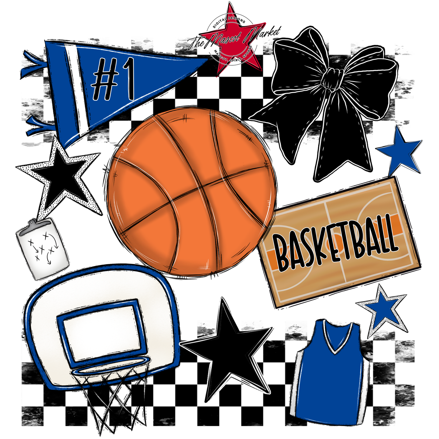 Basketball Checkers Spirit Design-Off Blue2