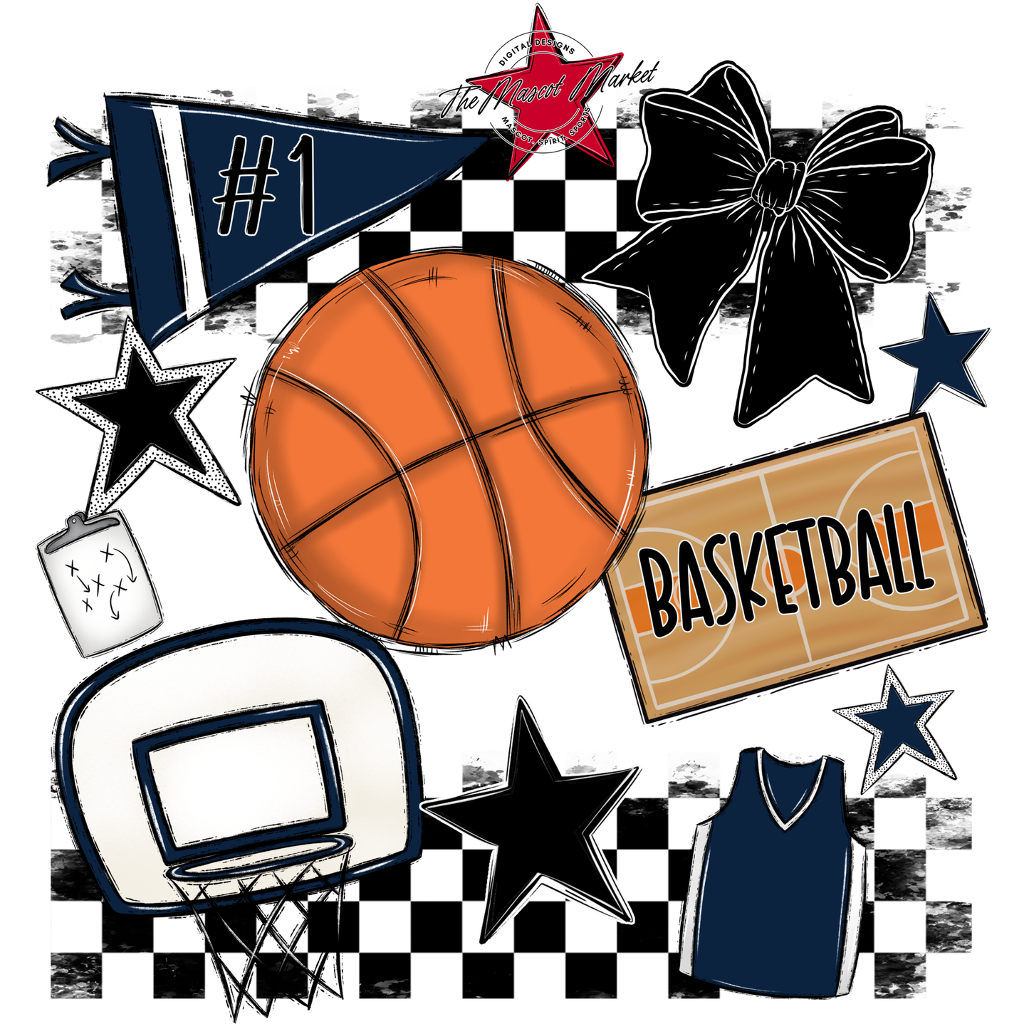 Basketball Checkers Spirit Design-Navy