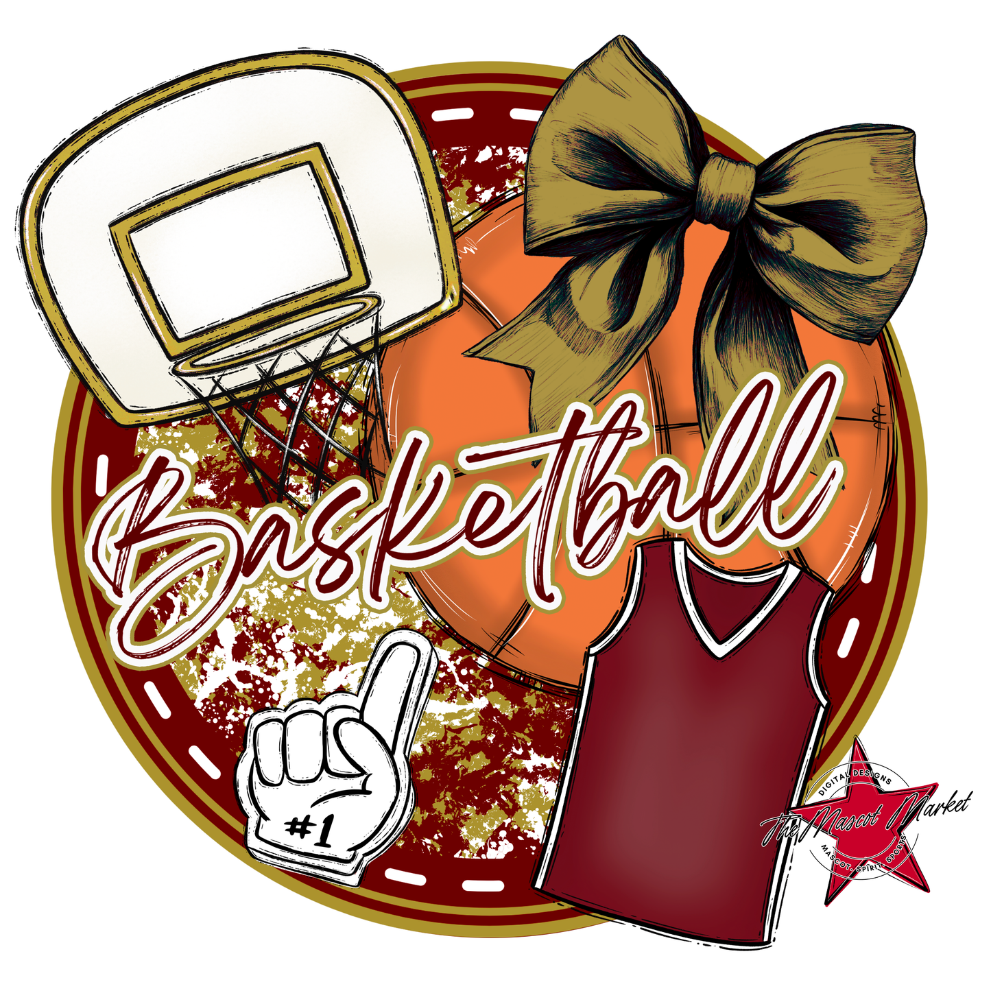 Circle Basketball Design-Maroon-Gold