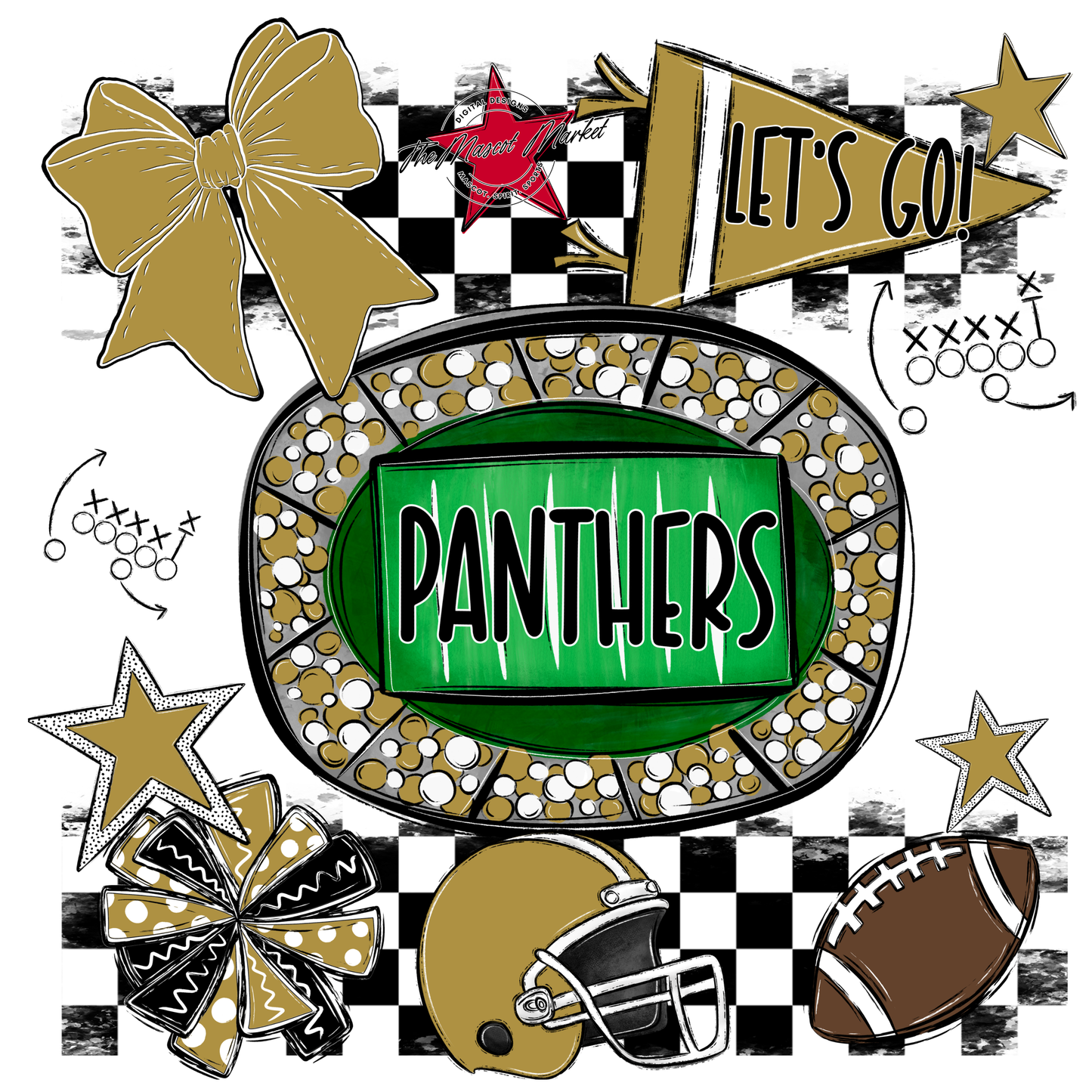 Panthers Checkers Spirit Design-Gold
