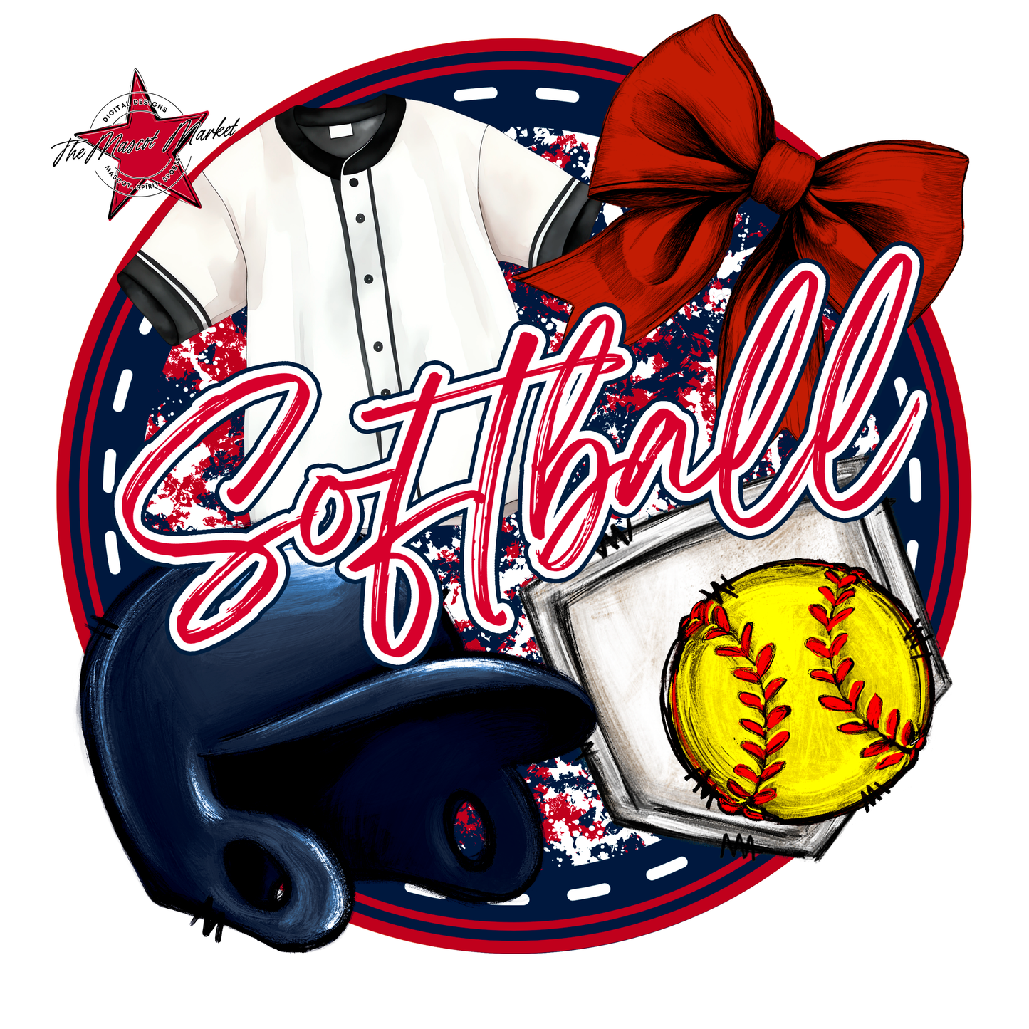 Circle Softball Design-Navy-Red