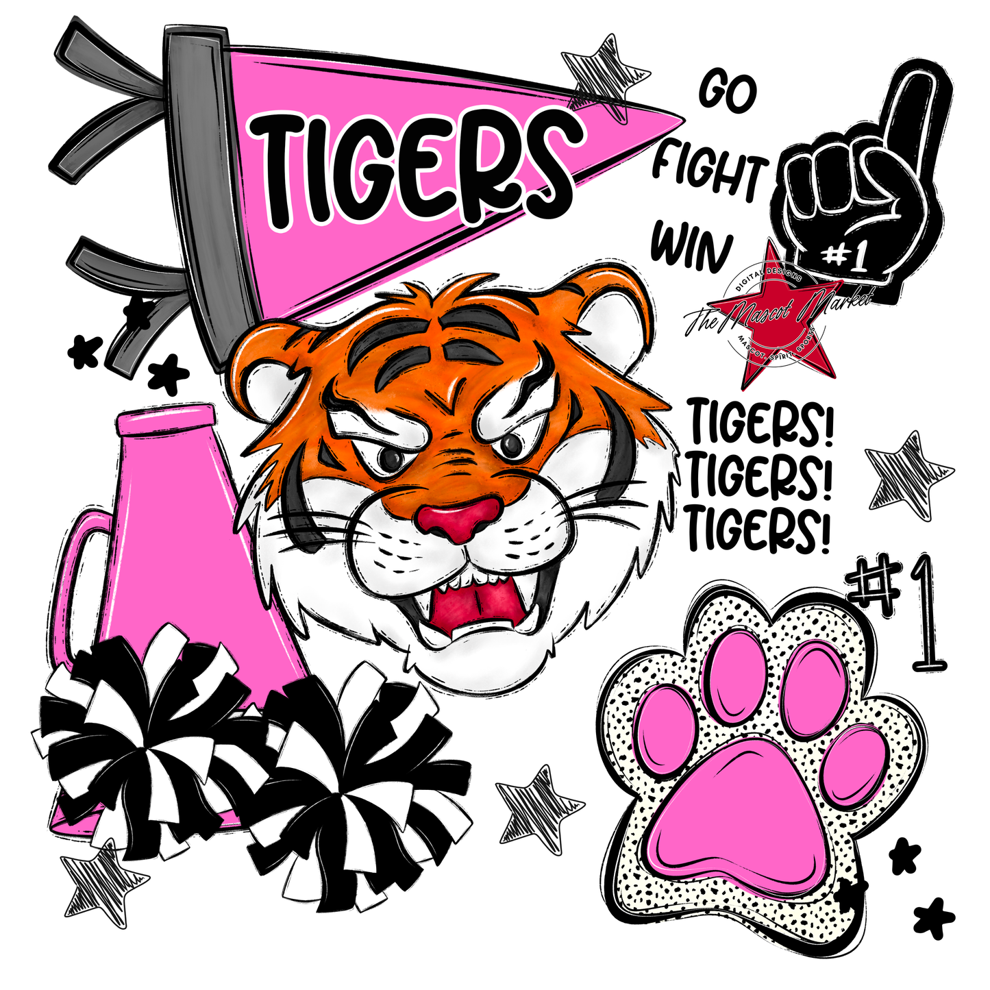 Tigers Mixed Mascot Spirit Design-Baby Pink