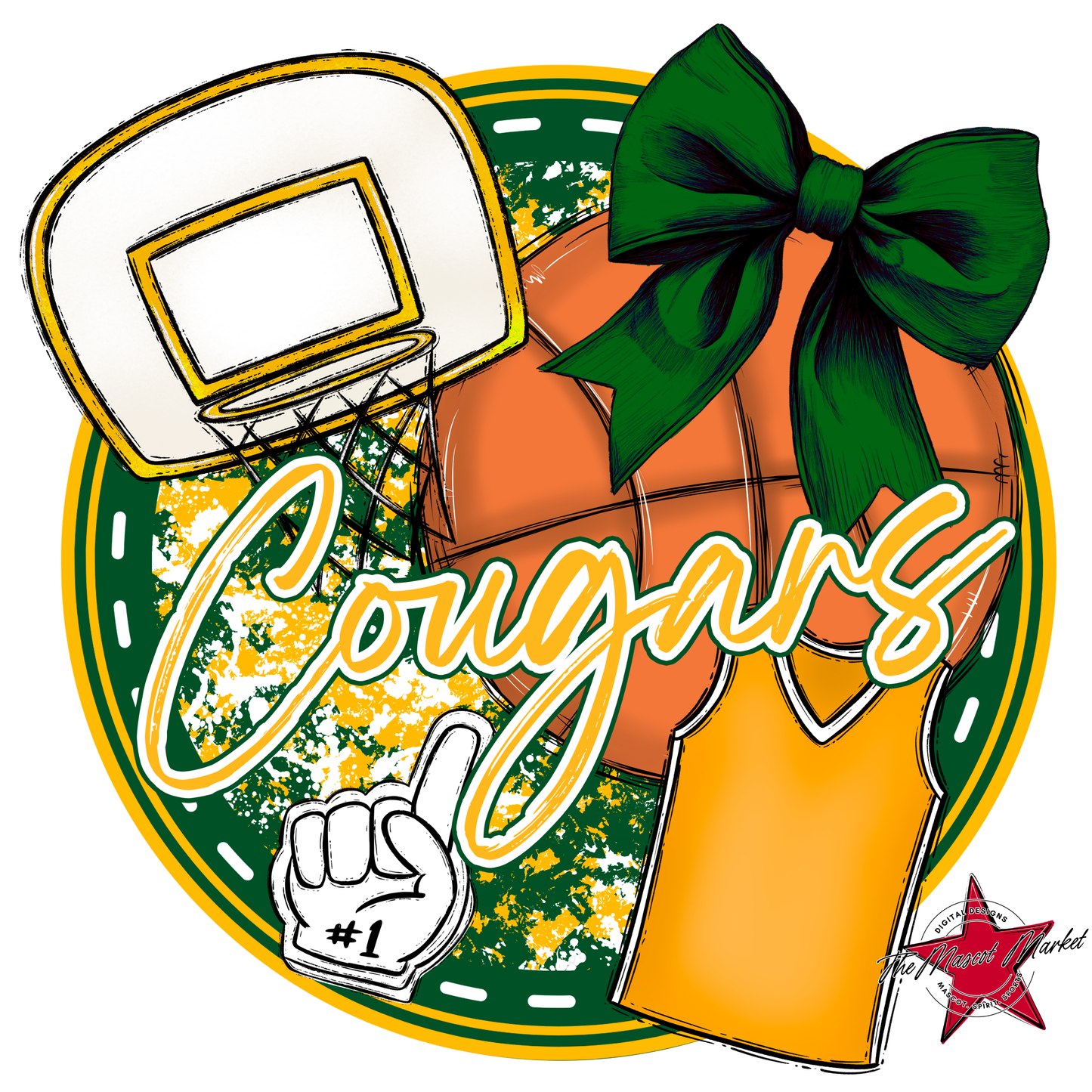 Cougars Circle Basketball Design-Green-Yellow