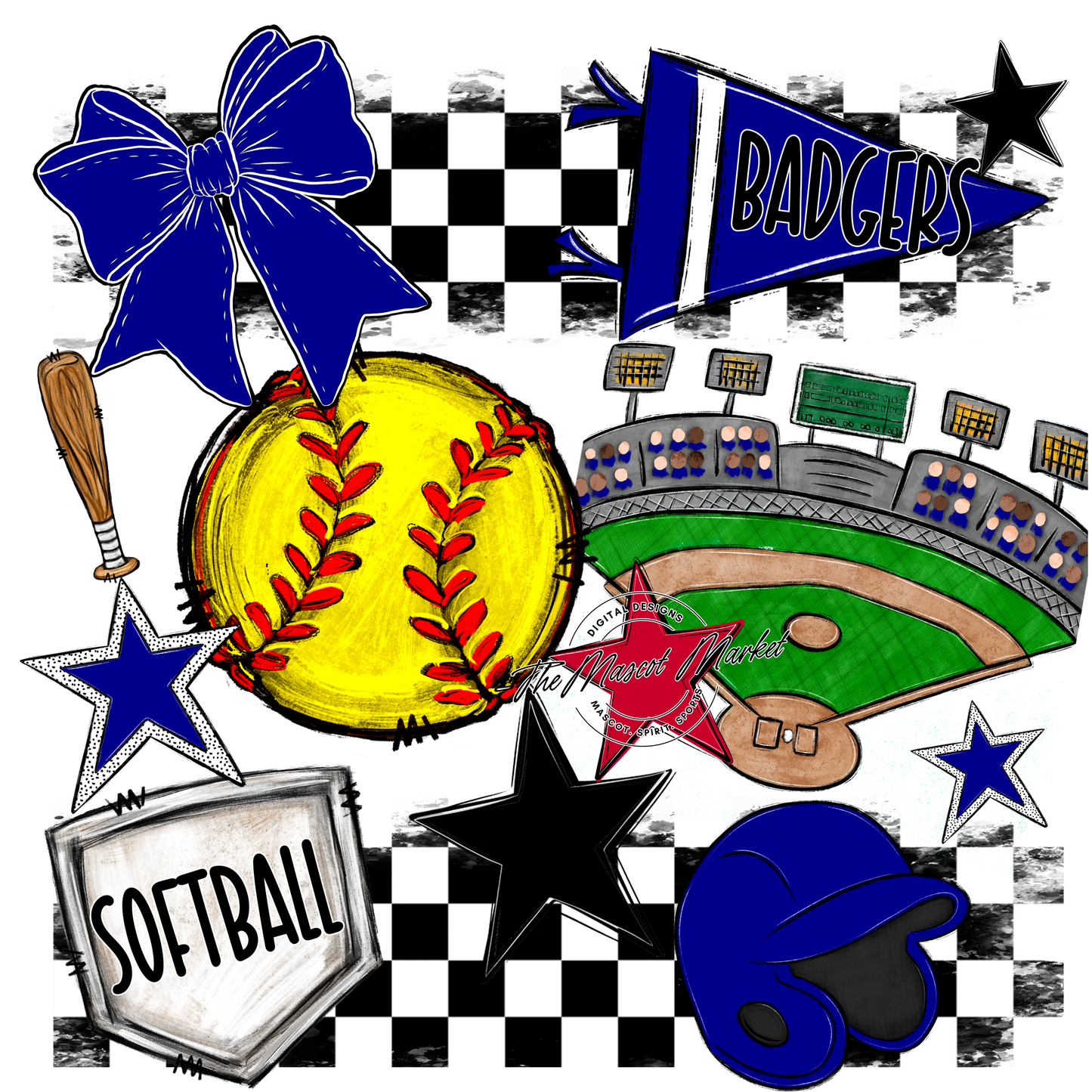 Badgers Softball Checkers Design-Blue