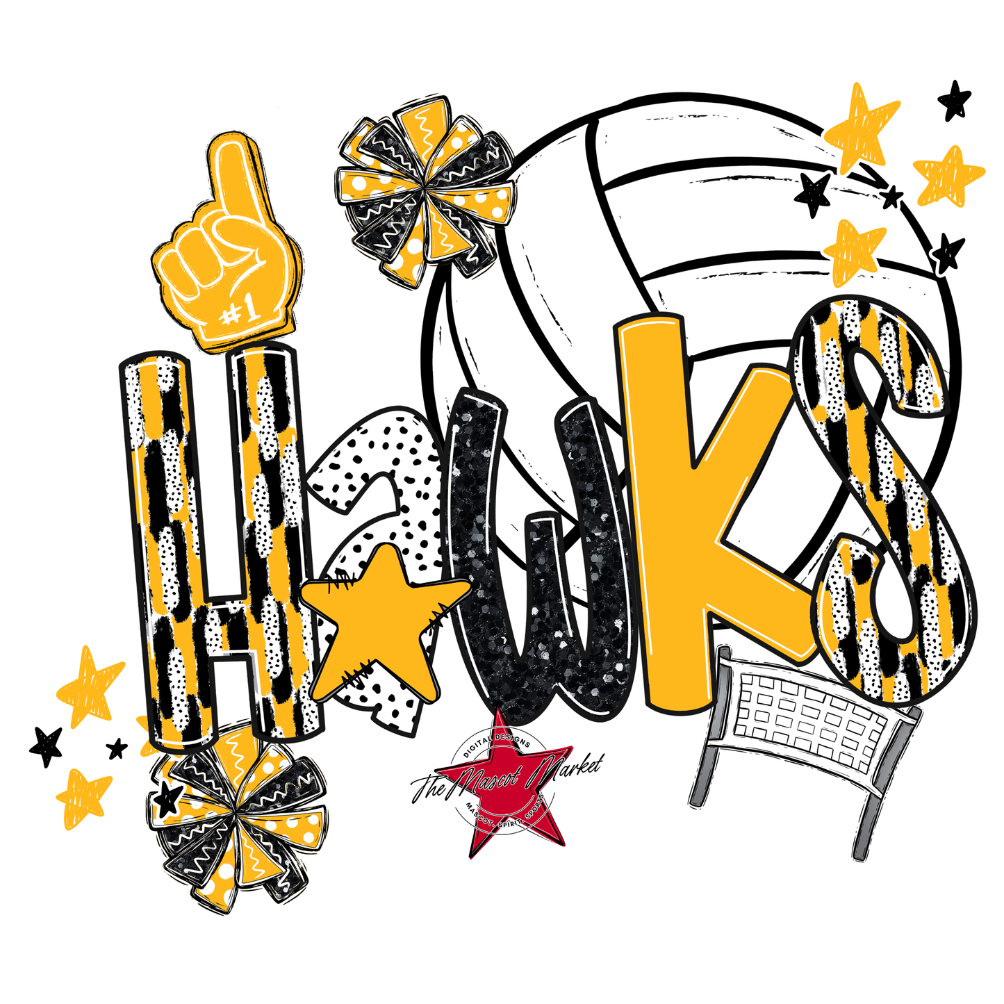 Hawks Volleyball Scrape-Yellow