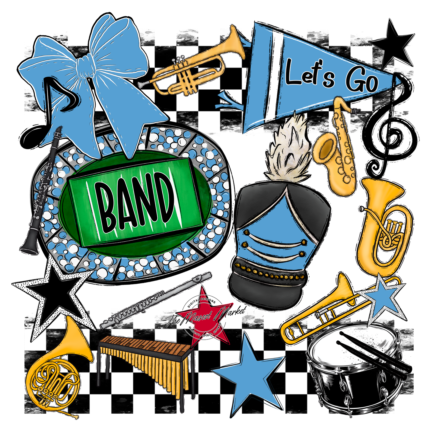 Band Checkers Spirit Design-Carolina Blue