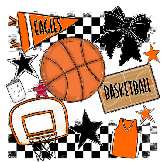 Eagles Basketball Checkers Design-Orange