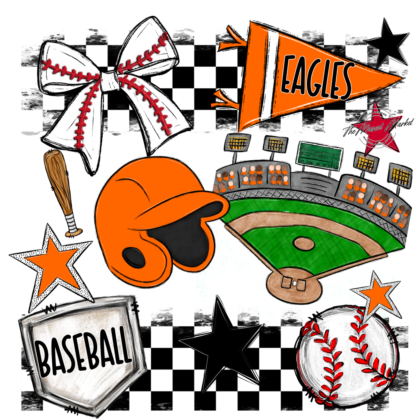 Eagles Baseball Checkers Design-Orange