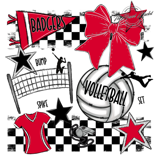 Badgers Volleyball  Checkers Design-Red