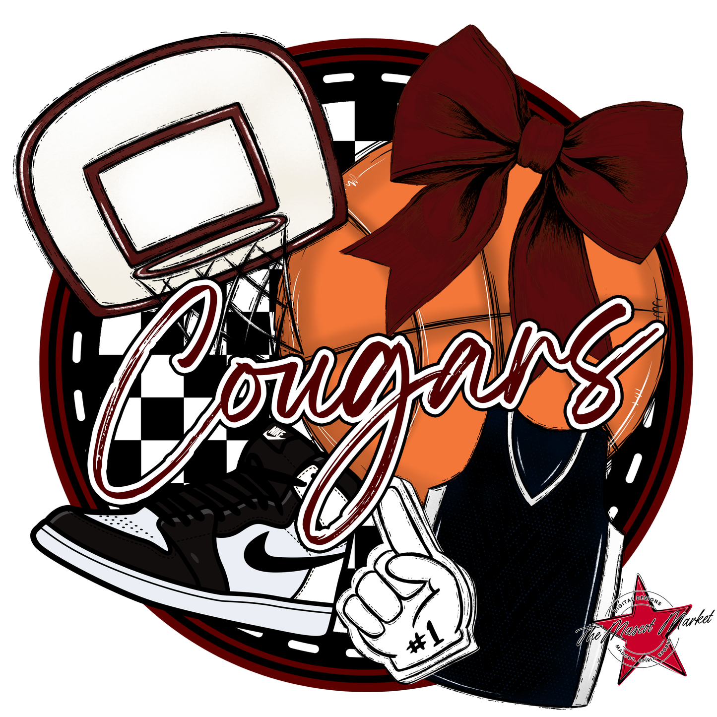 Cougars Circle Basketball Design-Maroon