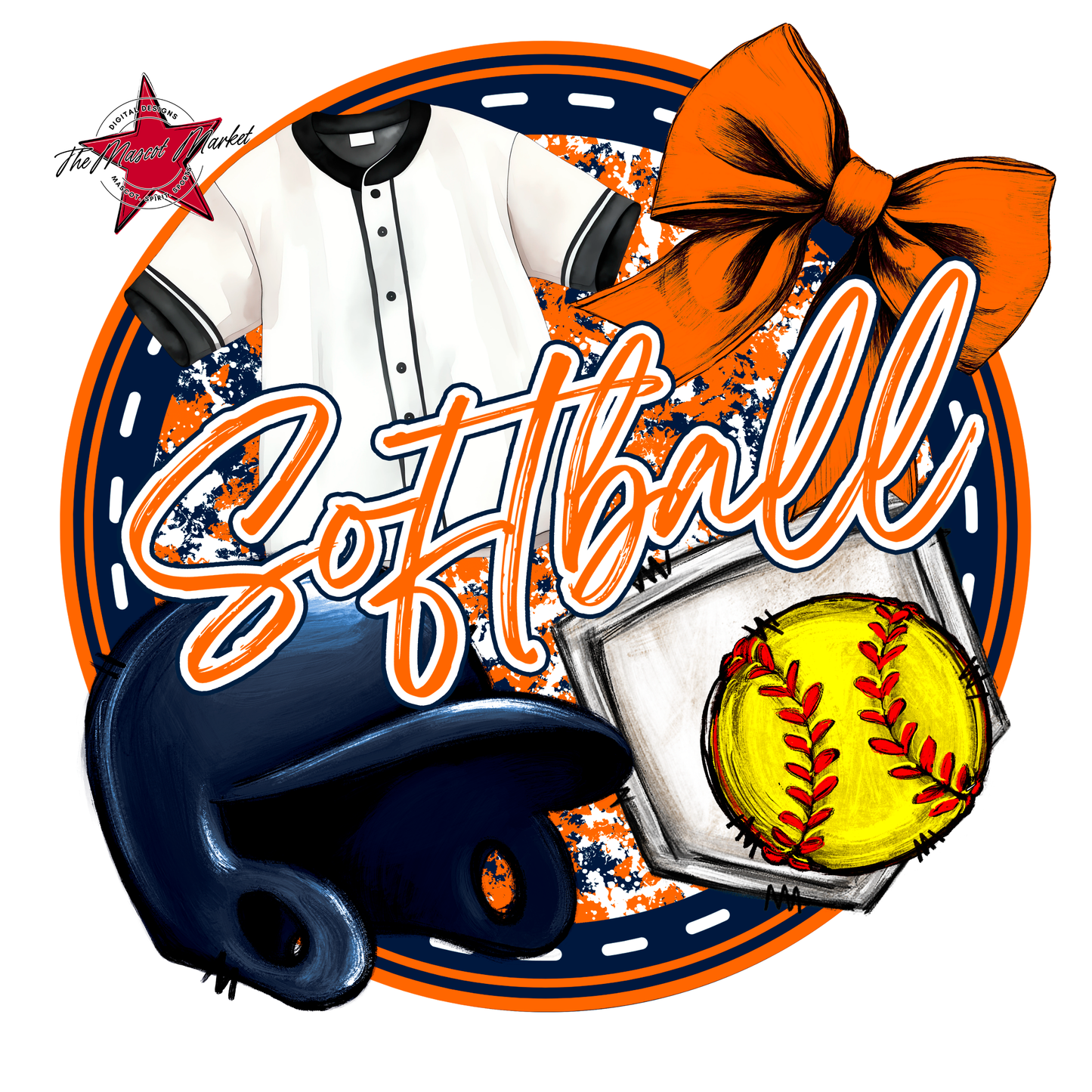 Circle Softball Design-Navy-Orange