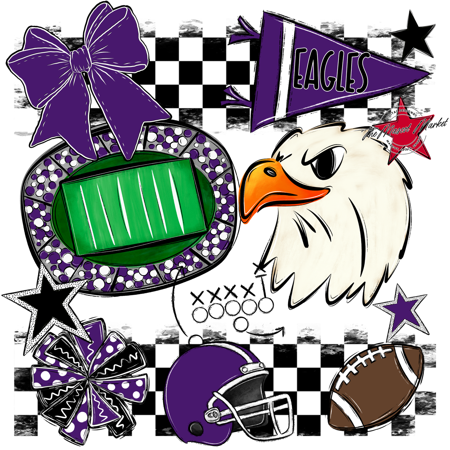 Eagles Checkers Mascot Spirit Design-Purple