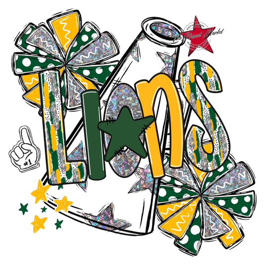 Lions Cheer Megaphone Scrape-Green-Yellow
