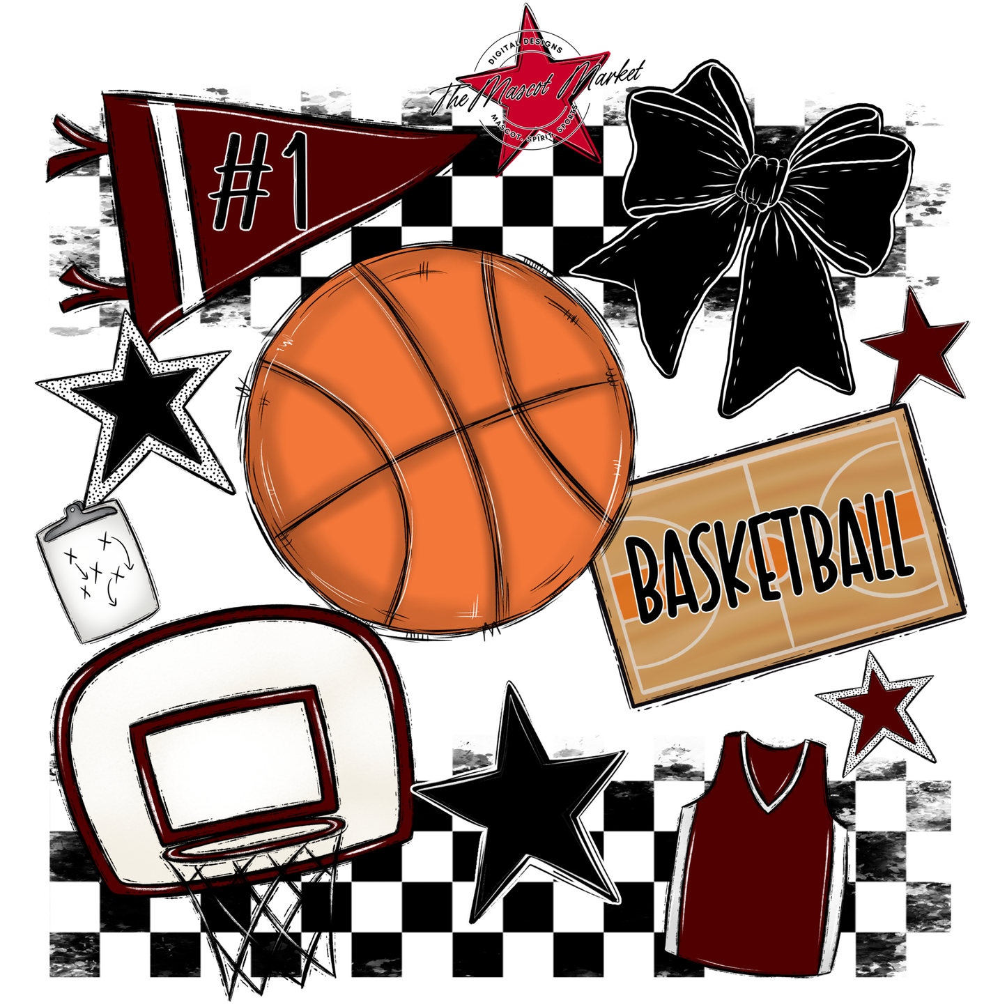 Basketball Checkers Spirit Design-Maroon