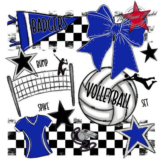Badgers Volleyball  Checkers Design-Royal Blue