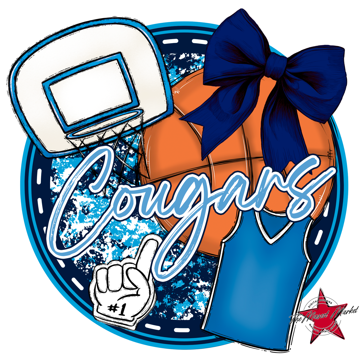 Cougars Circle Basketball Design-Navy-Carolina Blue