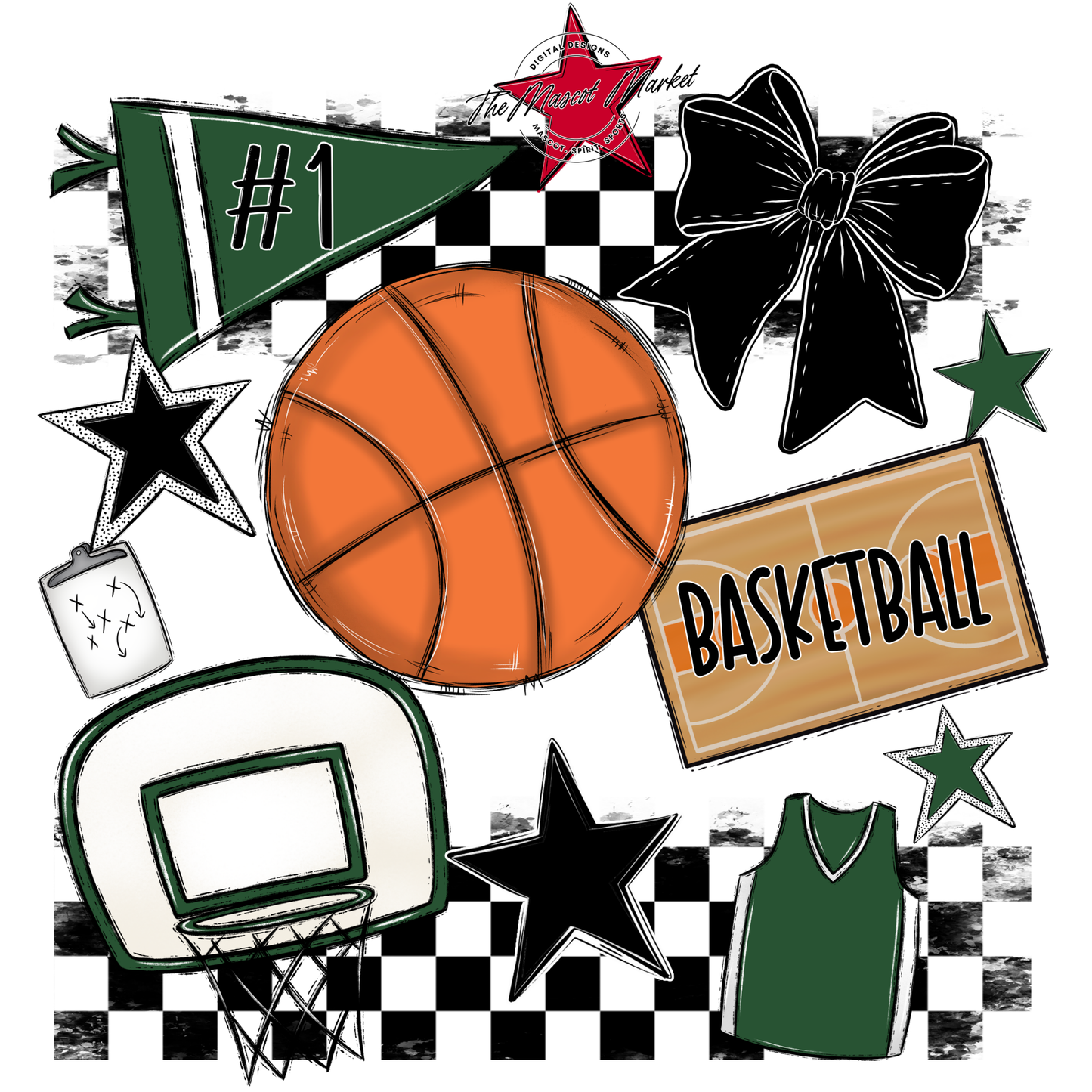 Basketball Checkers Spirit Design-Green