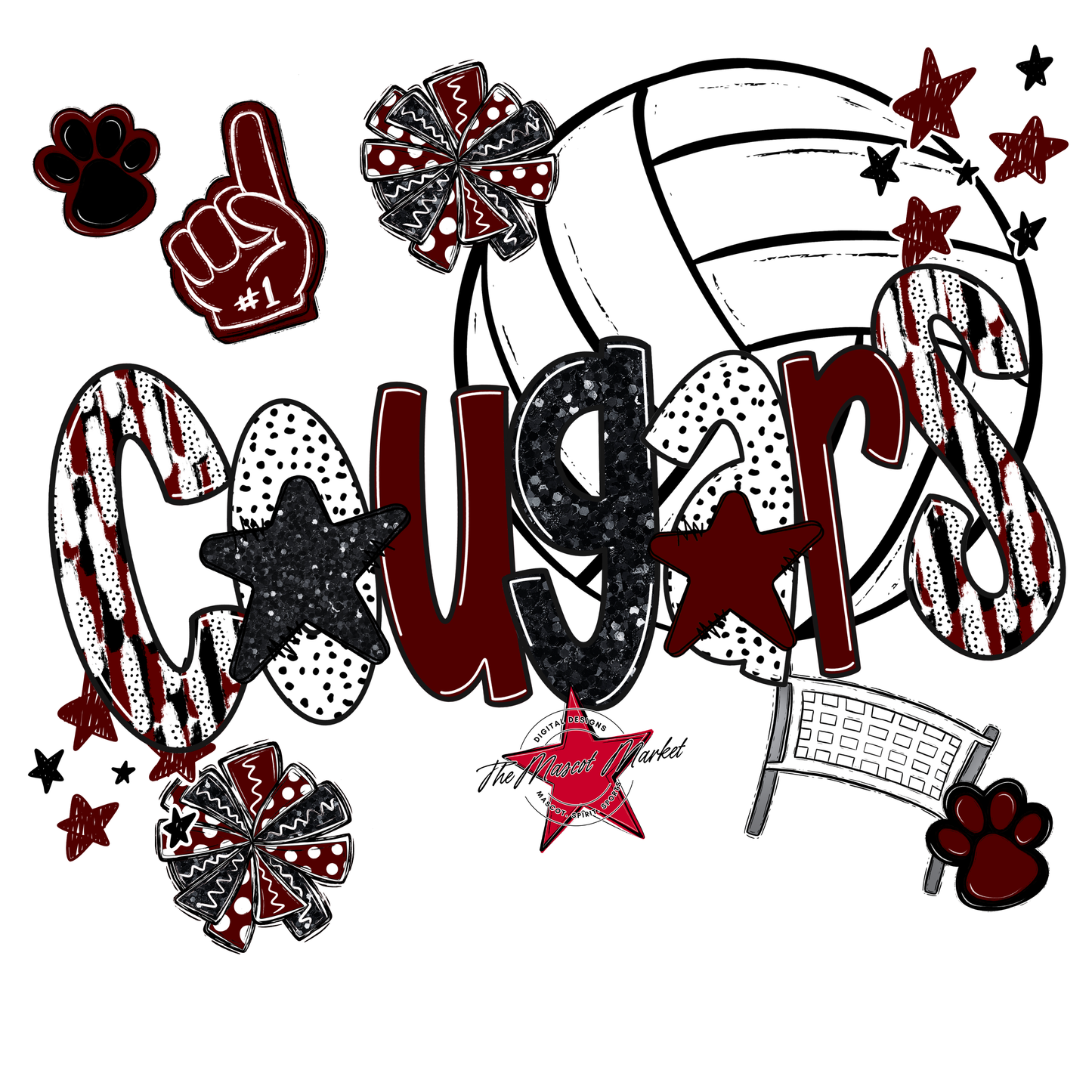 Cougars Volleyball Scrape-Maroon