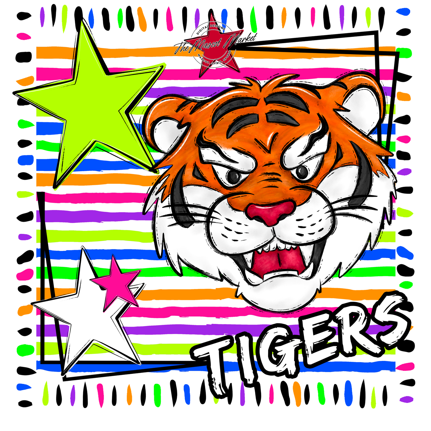 Tigers Mascot Frame-Neon White
