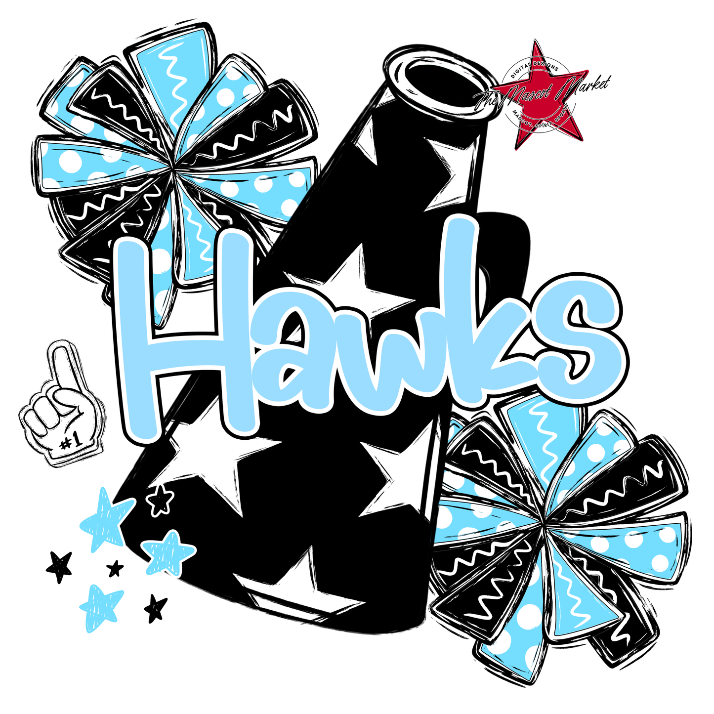 Hawks Alpha Megaphone Design-Columbia Blue