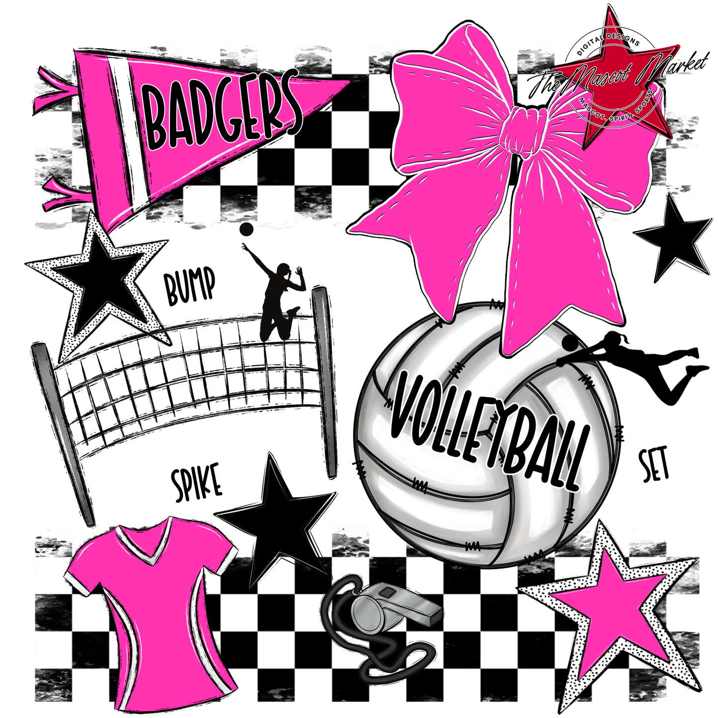 Badgers Volleyball Checkers Design-Pink