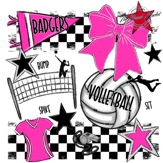 Badgers Volleyball Checkers Design-Pink