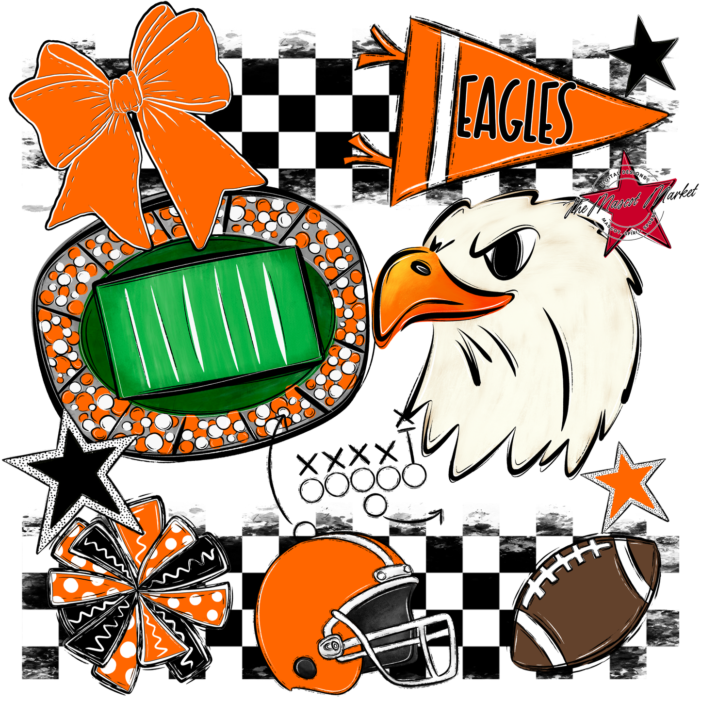 Eagles Checkers Mascot Spirit Design-Orange