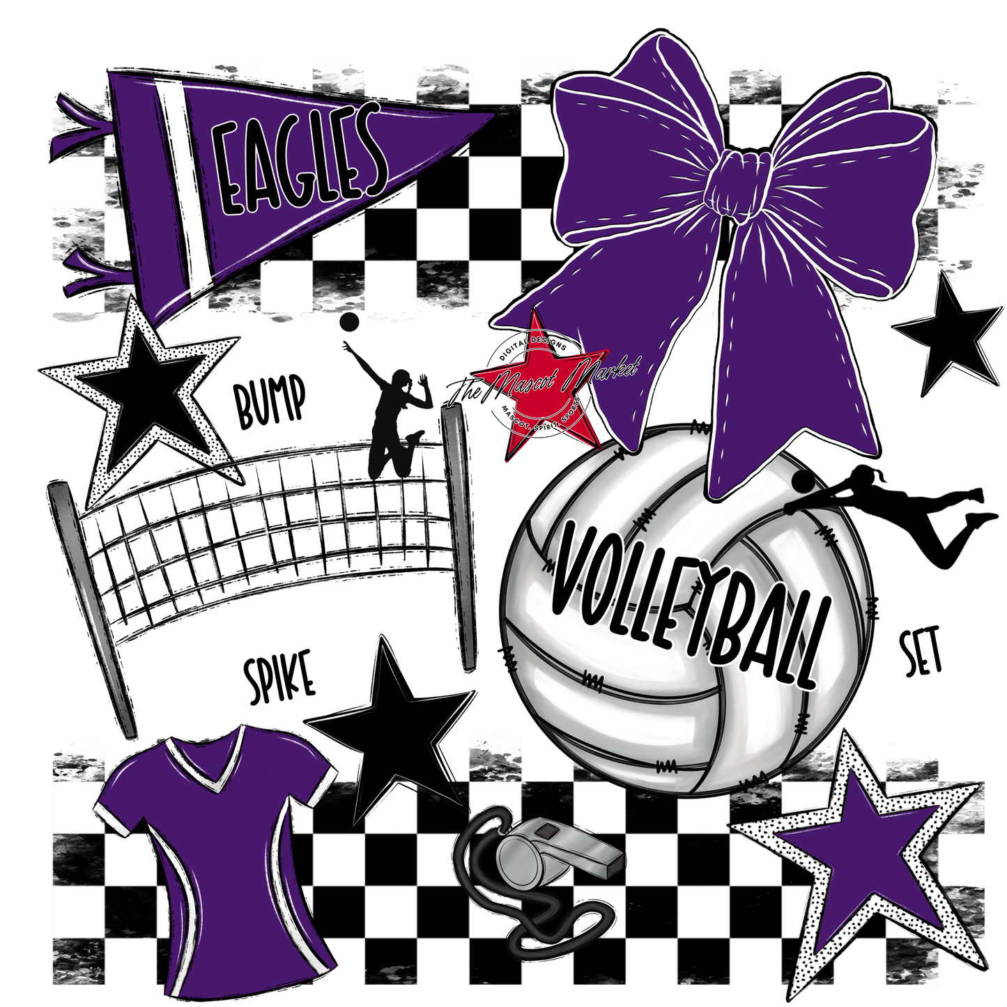 Eagles Volleyball Checkers Design-Purple