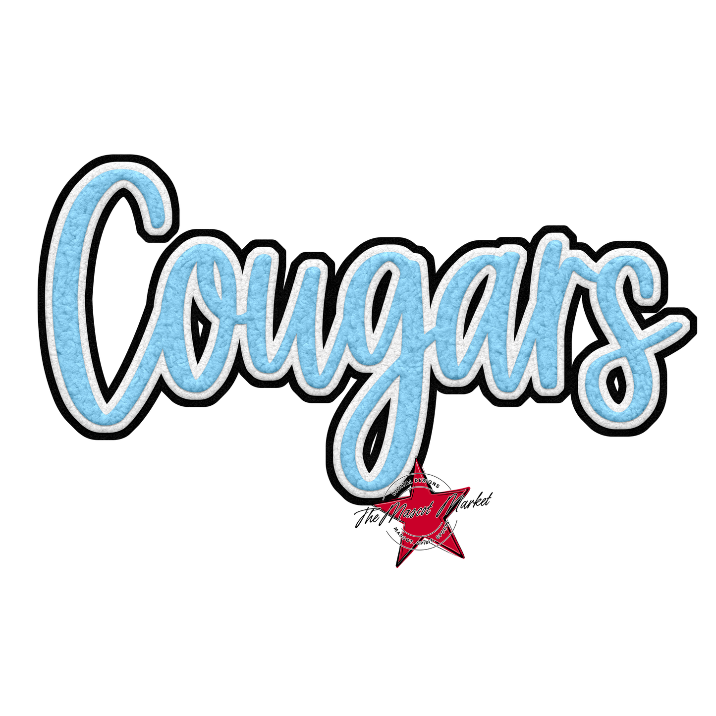 Cougars Faux Chenille Patch-Columbia Blue