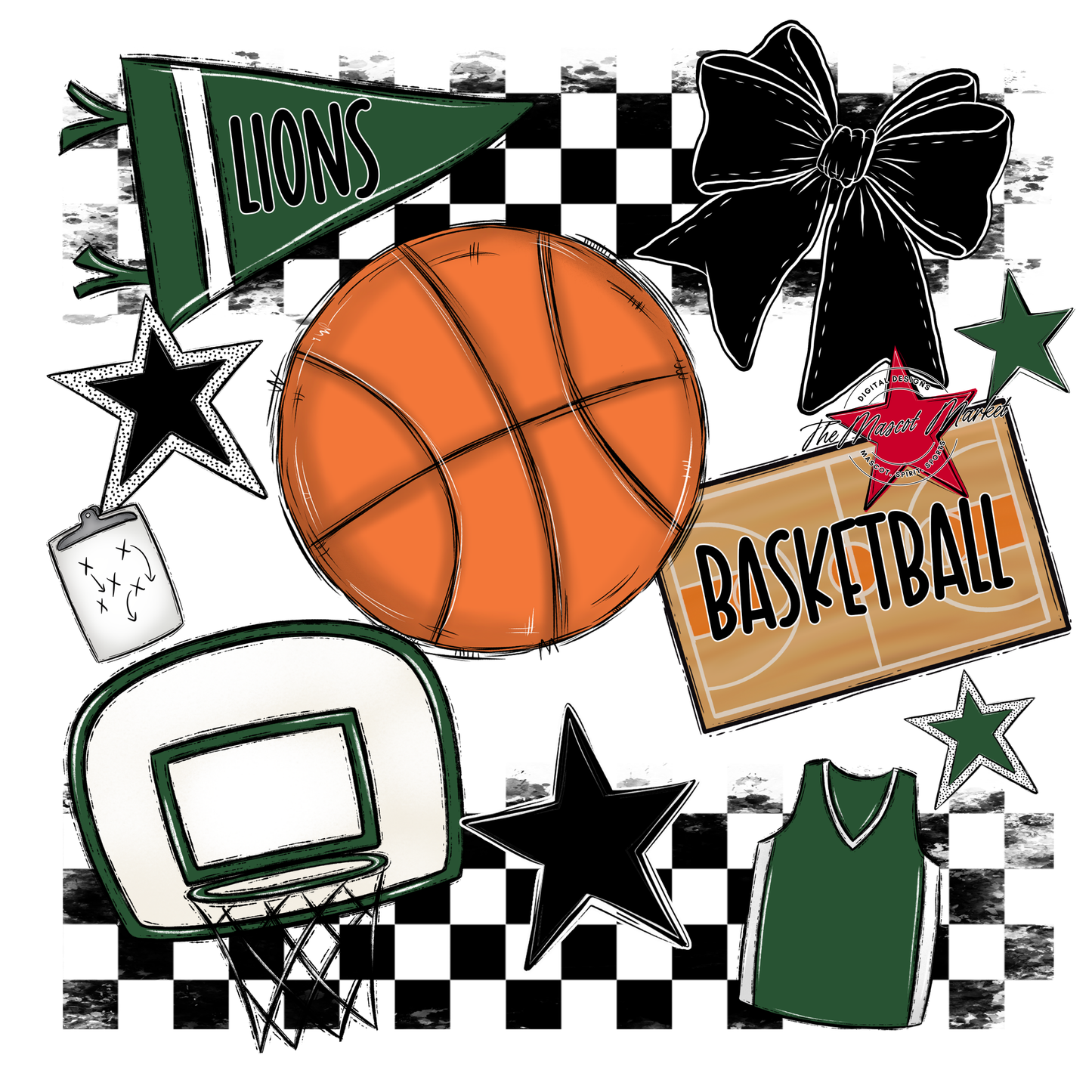 Lions Checkers Basketball Spirit Design-Green