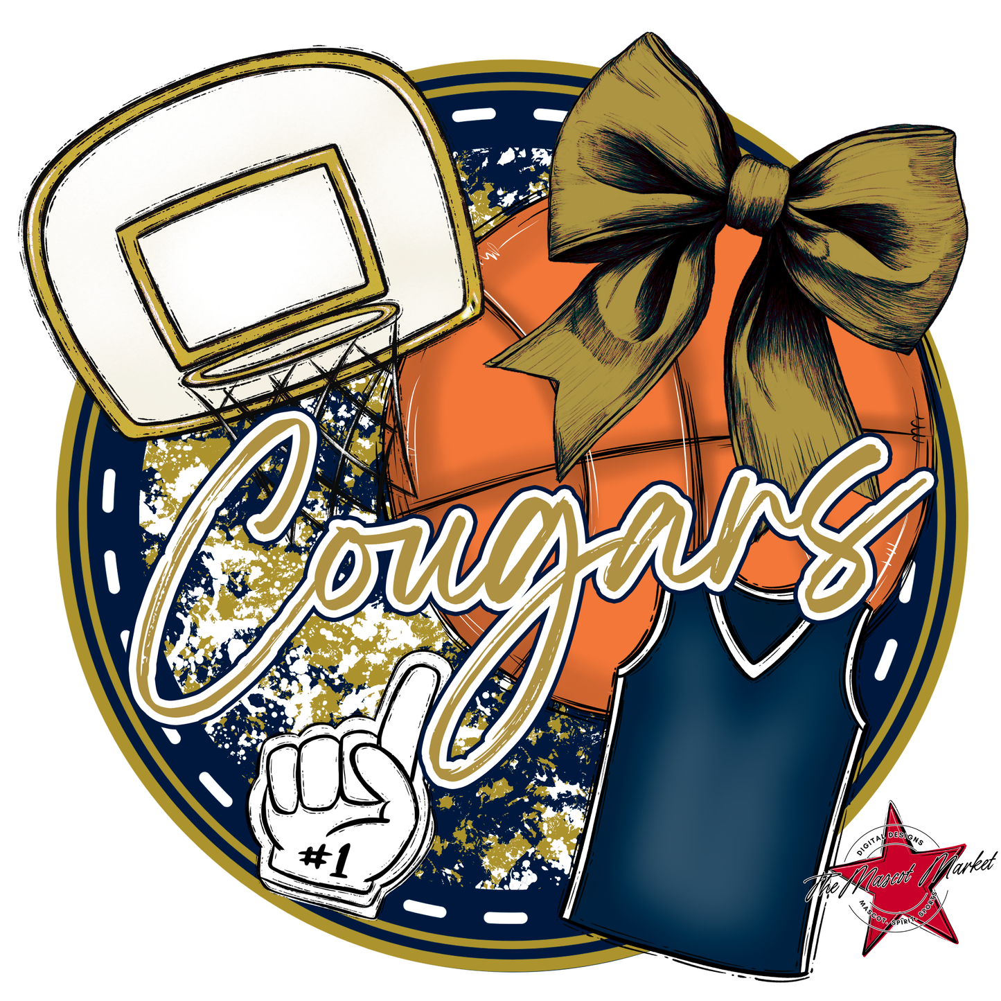 Cougars Circle Basketball Design-Navy-Gold