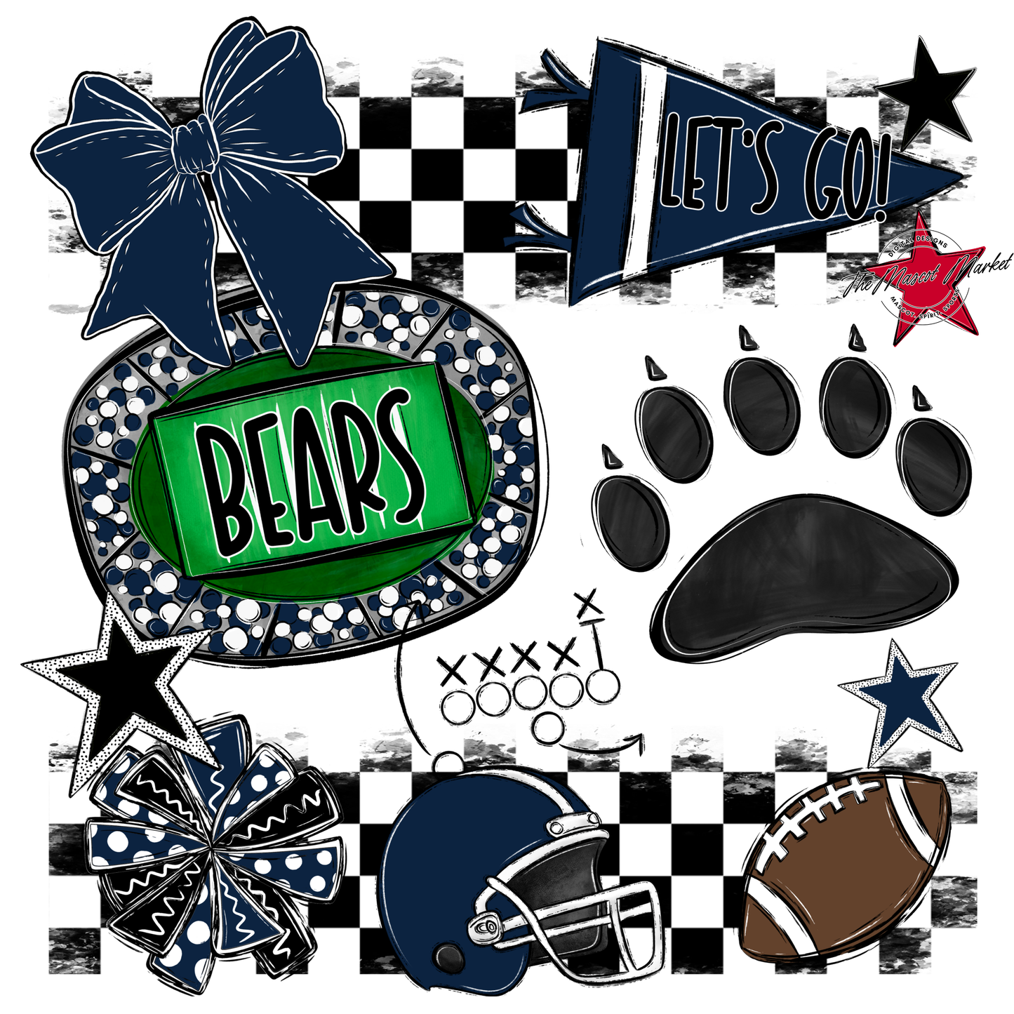 Bears Checker Spirit Design w Paw-Navy