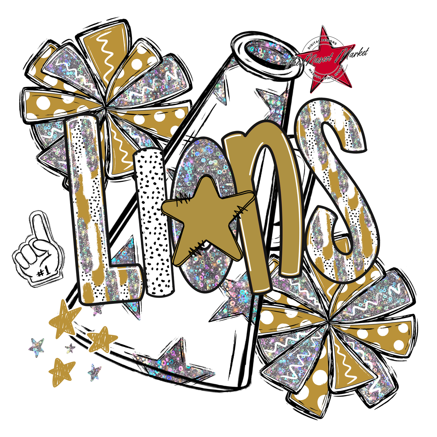 Lions Cheer Megaphone Scrape-Gold