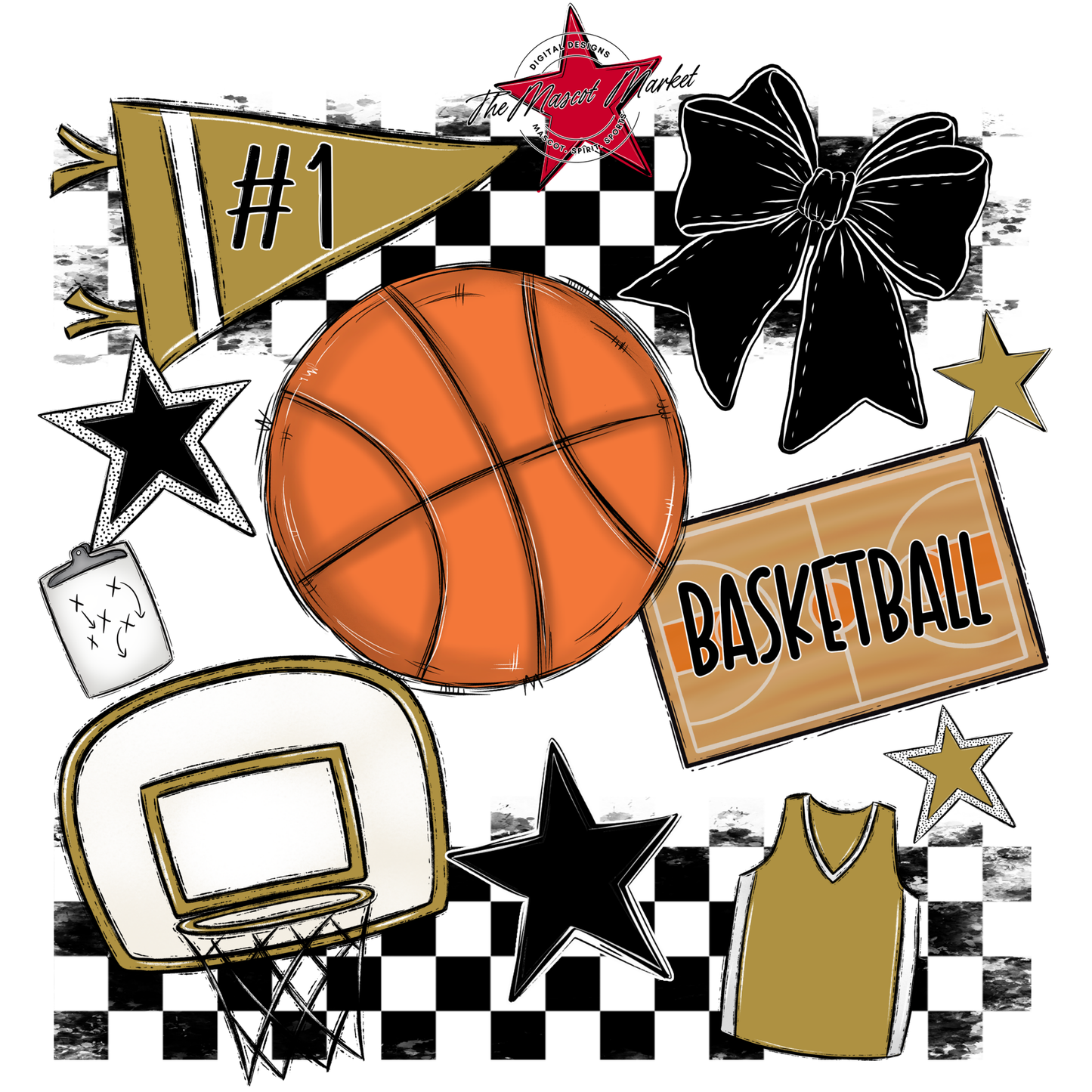 Basketball Checkers Spirit Design-Gold