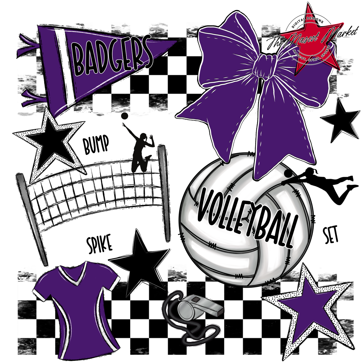 Badgers Volleyball  Checkers Design-Purple