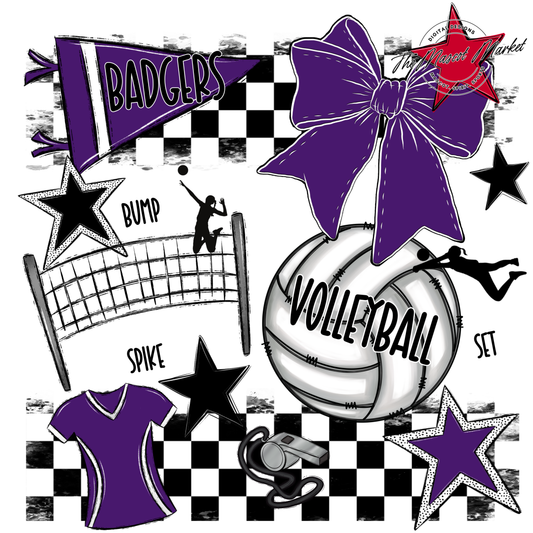 Badgers Volleyball  Checkers Design-Purple