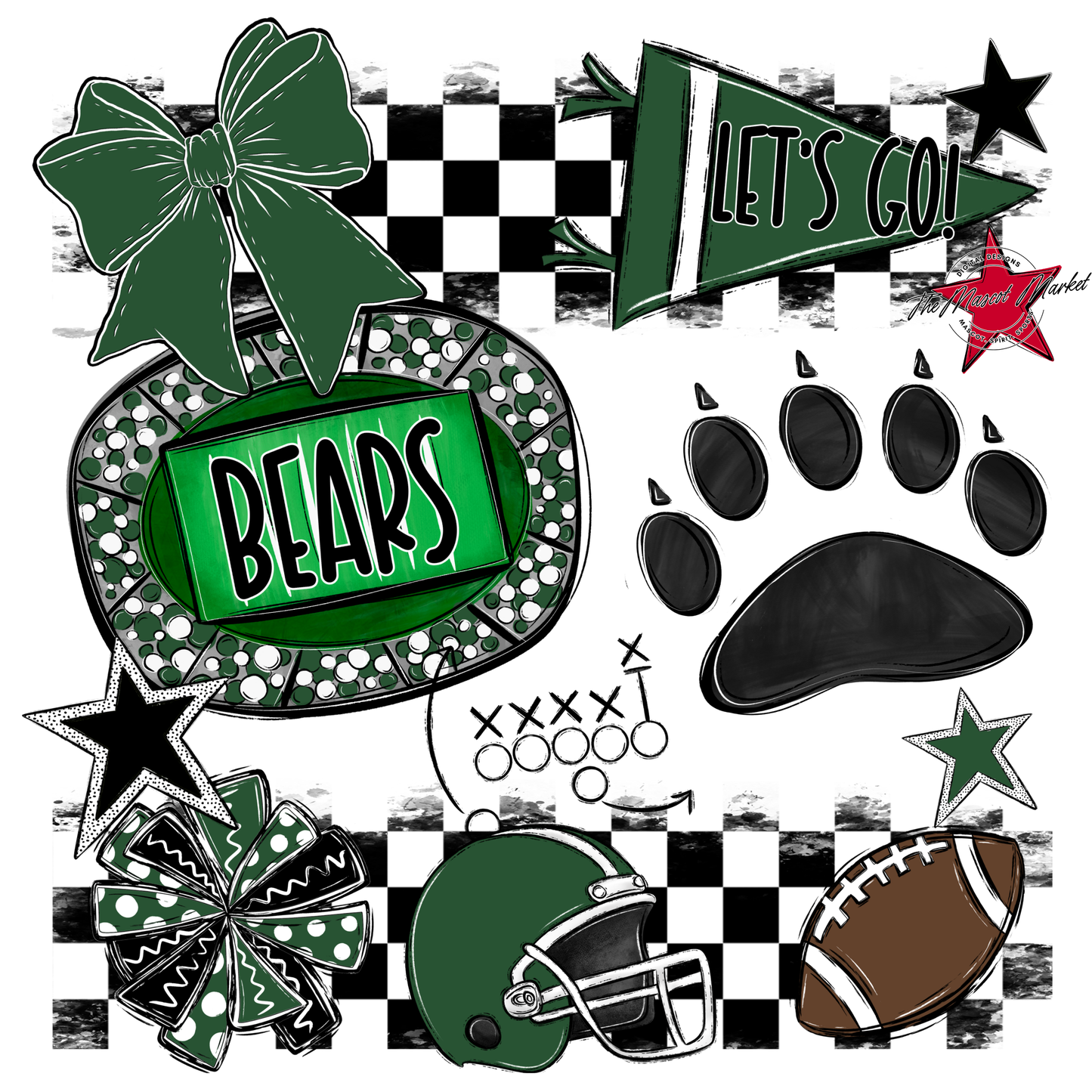 Bears Checker Spirit Design w Paw-Green