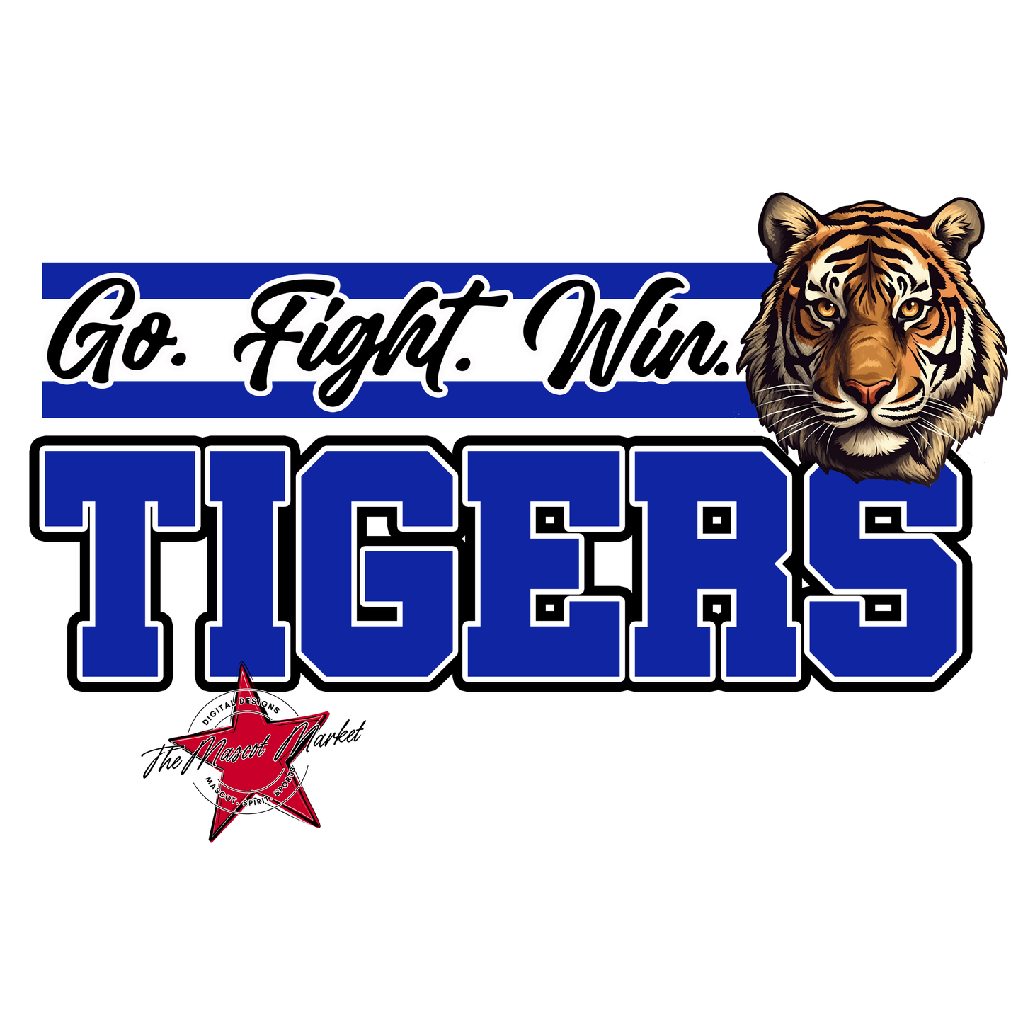 Tigers Go Fight Win Mascot Lines-Royal Blue