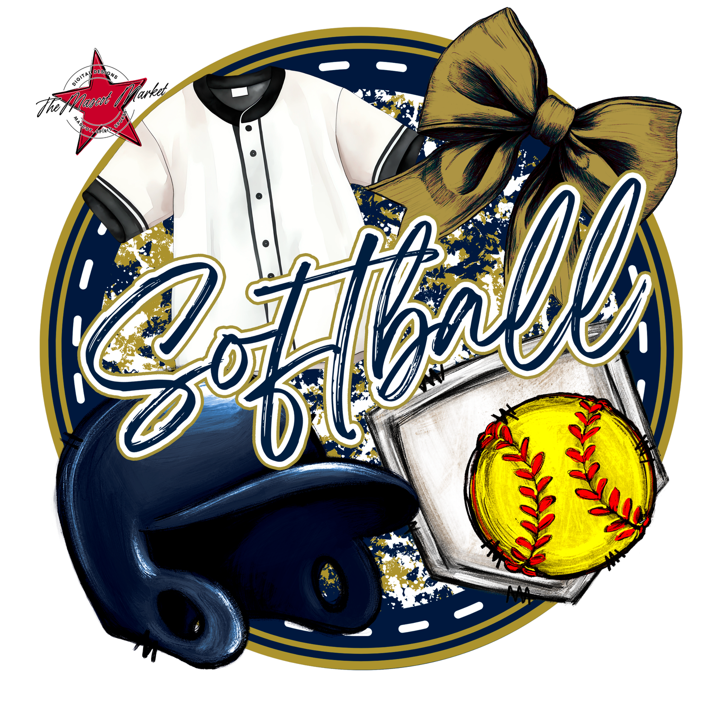 Circle Softball Design-Navy-Gold