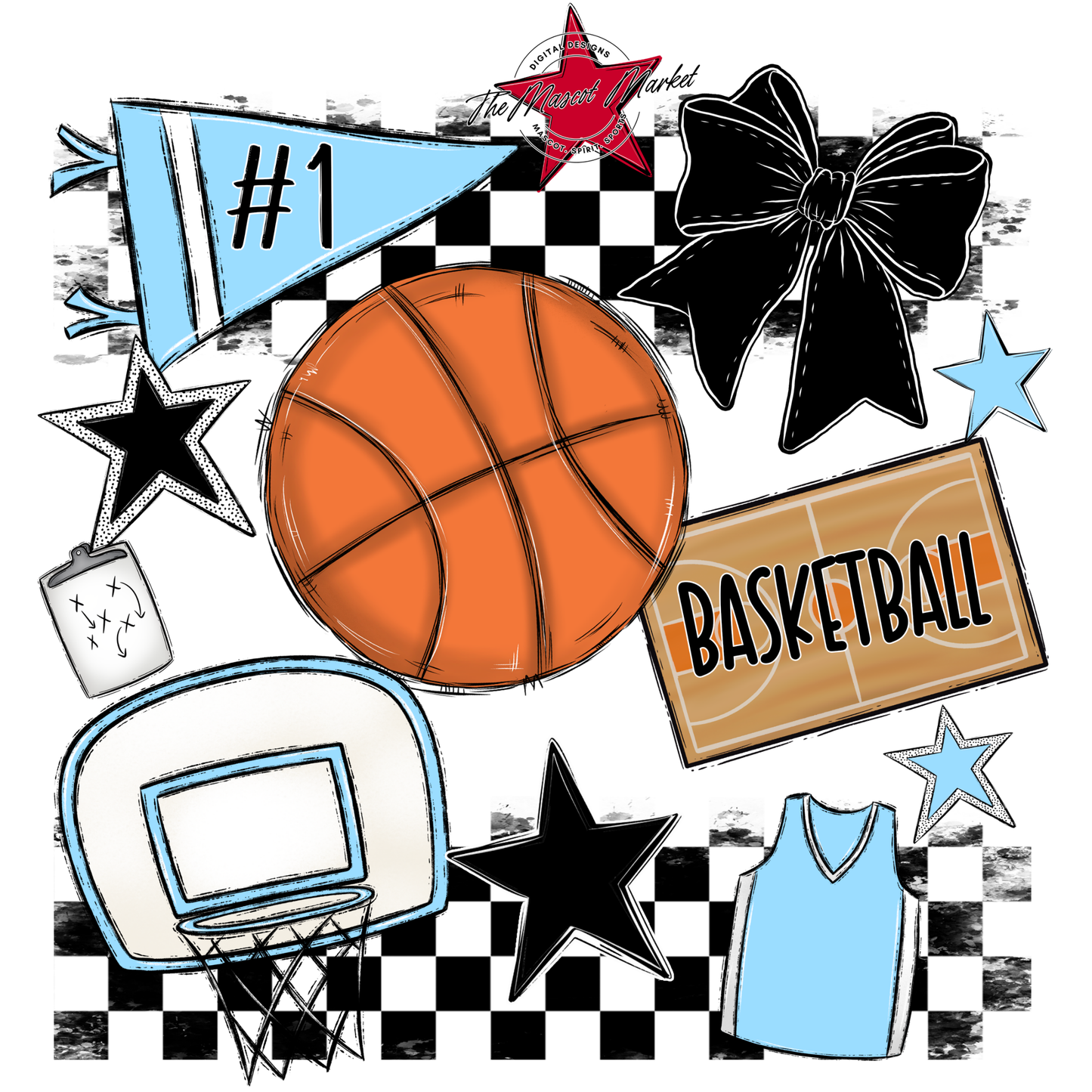Basketball Checkers Spirit Design-Columbia Blue