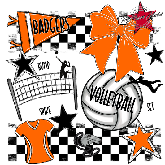 Badgers Volleyball  Checkers Design-Orange