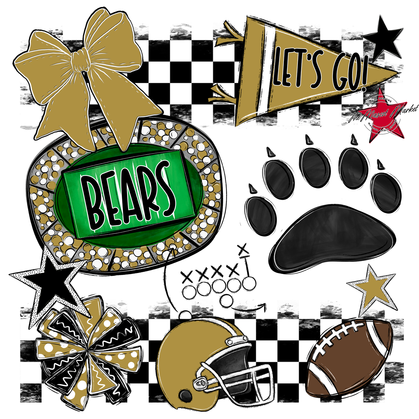 Bears Checker Spirit Design w Paw-Gold