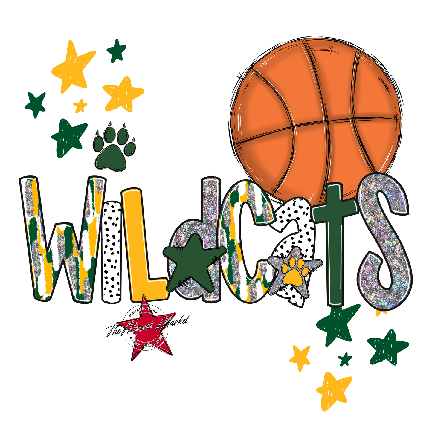 Wildcats Basketball Scrape-Green-Yellow