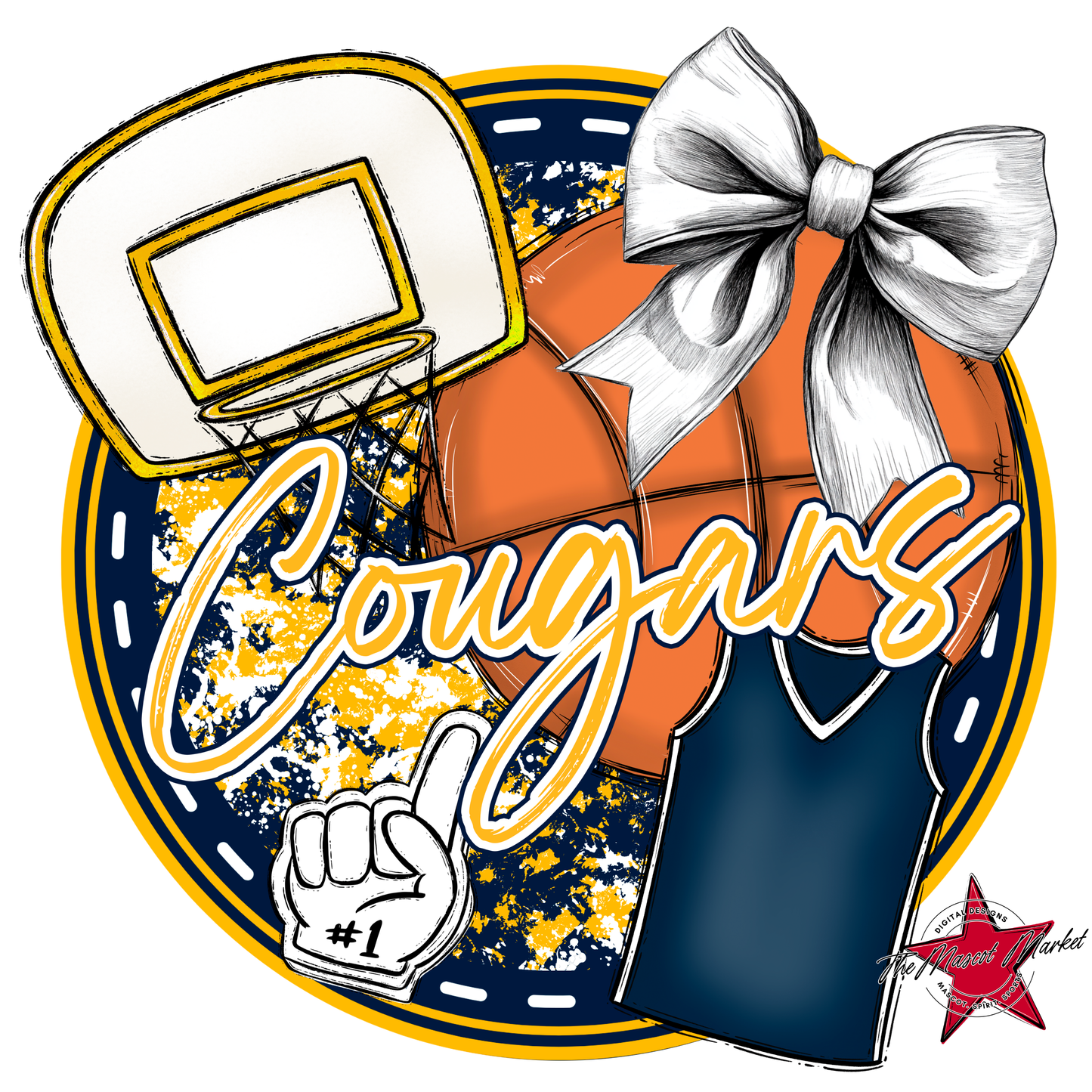 Cougars Circle Basketball Design-Navy-Yellow