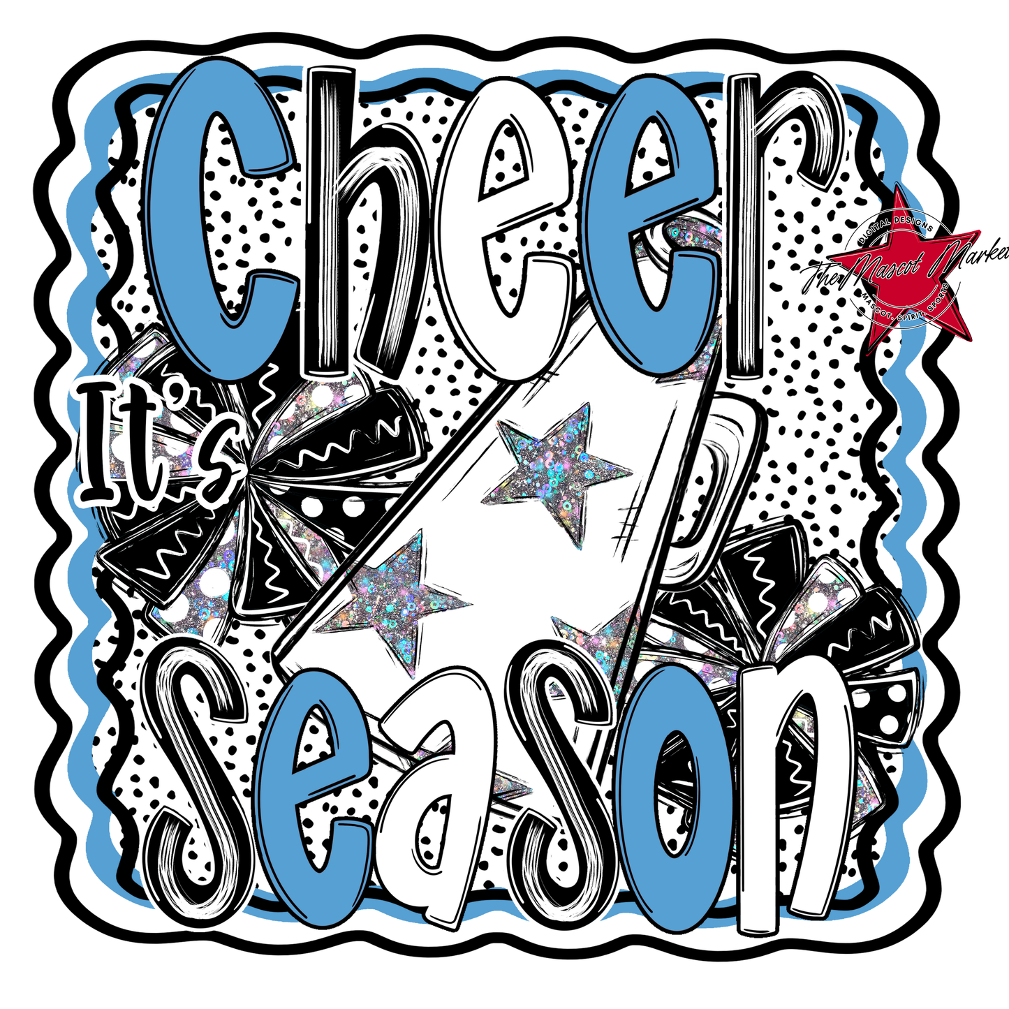 It's Cheer Season Dot Design-Carolina Blue