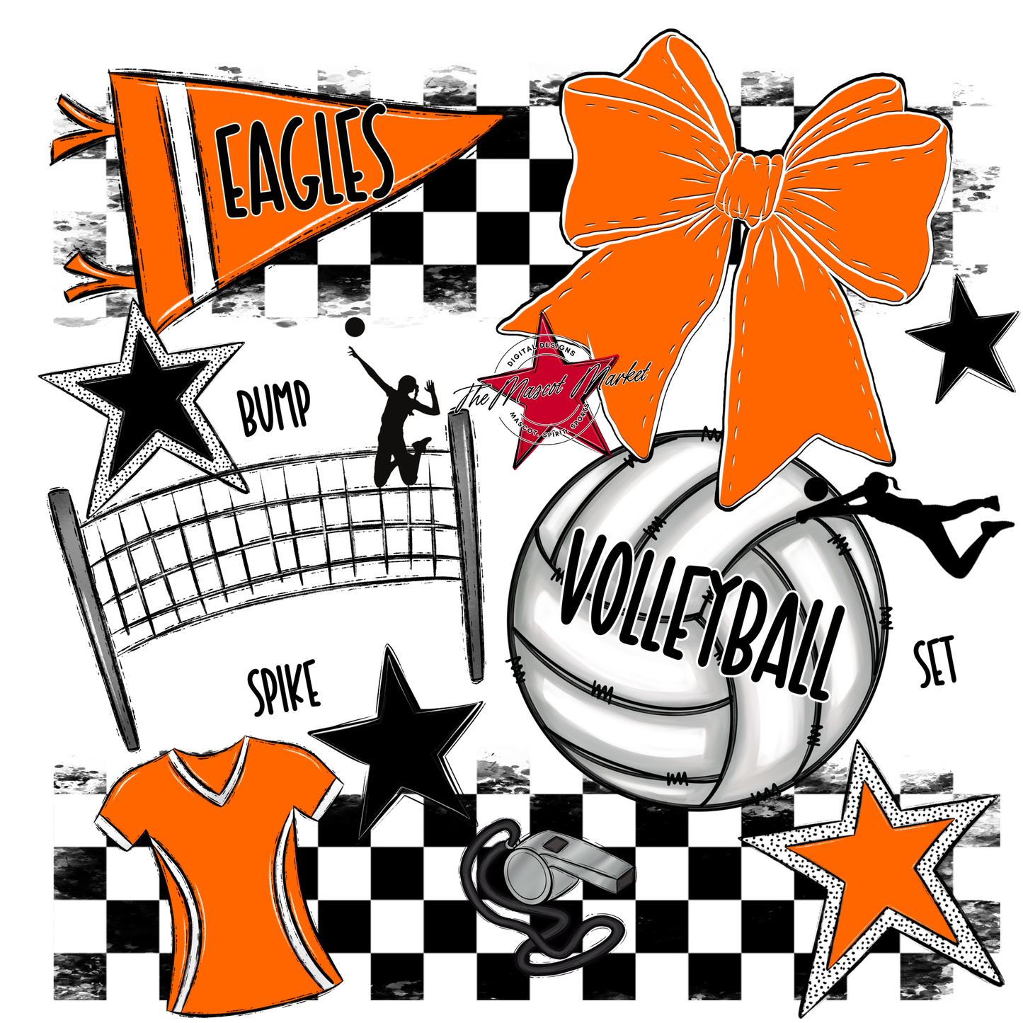 Eagles Volleyball Checkers Design-Orange