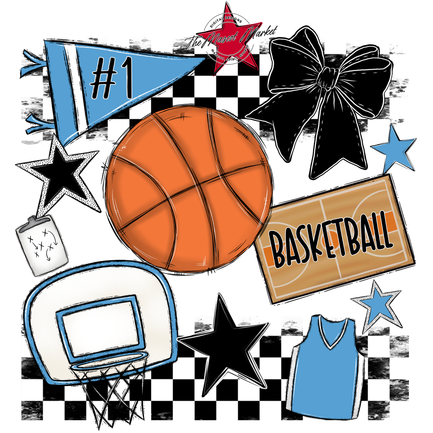 Basketball Checkers Spirit Design-Carolina Blue