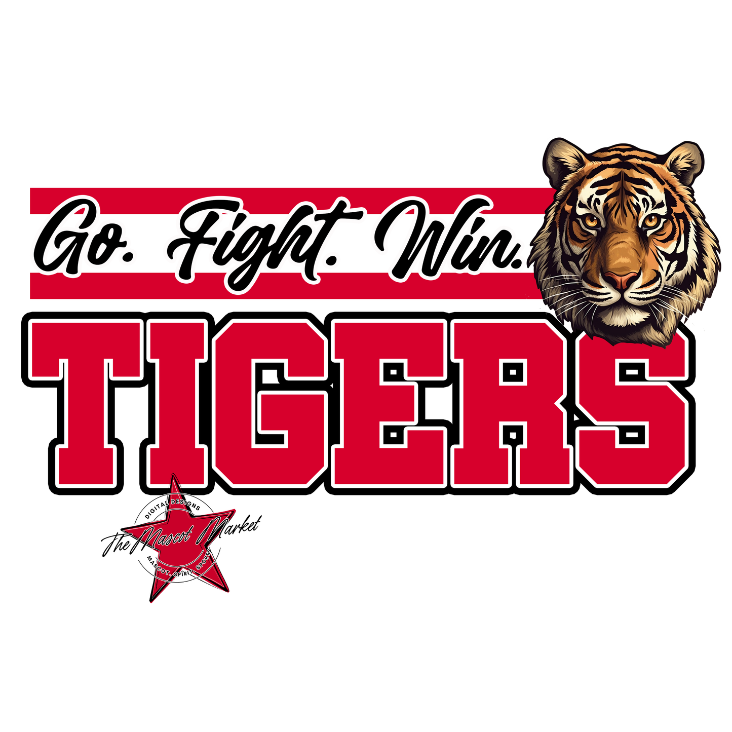 Tigers Go Fight Win Mascot Lines-Red